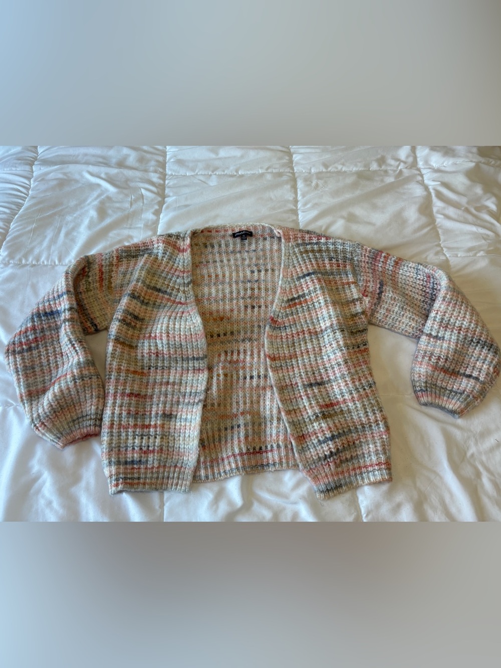 Flag & Anthem XS Chunky Knit Open Cardigan Pastel Stripe Balloon Sleeve